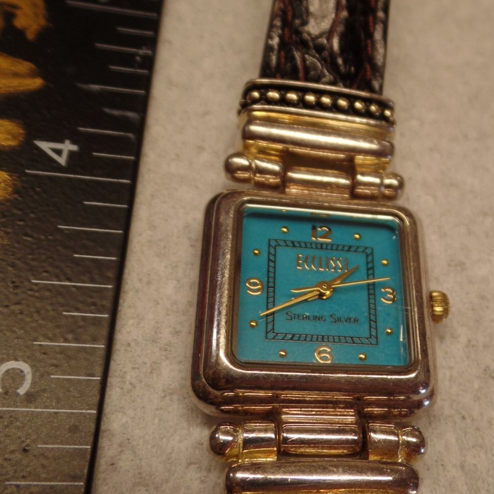 ECCLISSI STERLING SILVER WATCH LEATHER BAND 9.25" - Picture 4 of 16